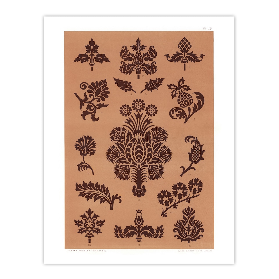 image 1 of Medieval Botanical Pattern GA and MA Audsley Huge Wall Art Print 18X24 In
