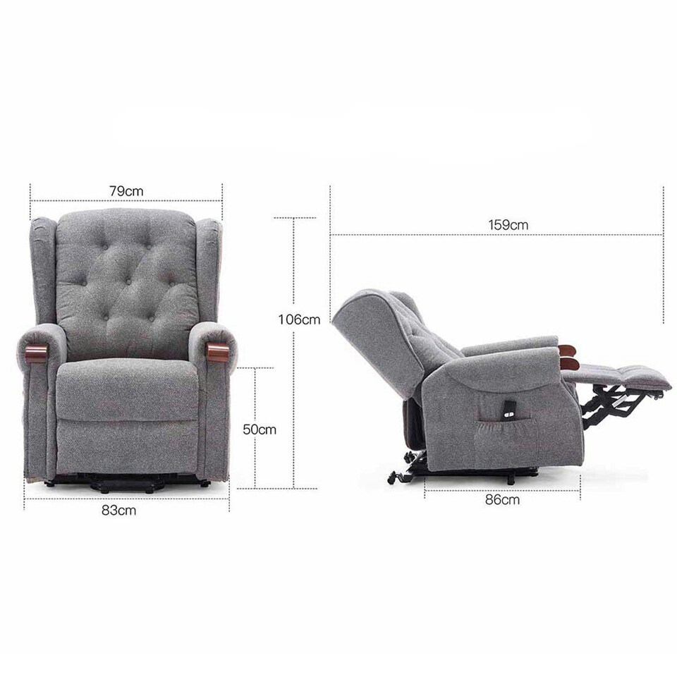 image 1 of Harrogate Single Motor Electric Rise Recliner Fabric Lift Riser Chair (Grey)