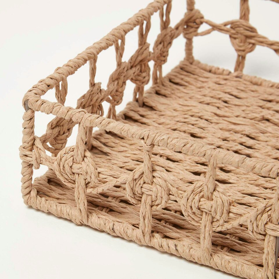 image 1 of Homescapes Set of 3 Natural Woven Rectangle Storage Trays Cream