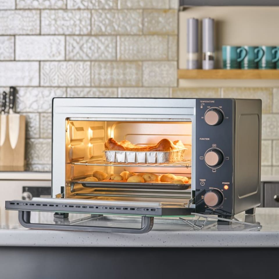 image 1 of Cooks Professional 28L Mini Oven - Electric Multifunction Countertop Grill Cooker with Adjustable Temp & Timer | Black | Black & Copper