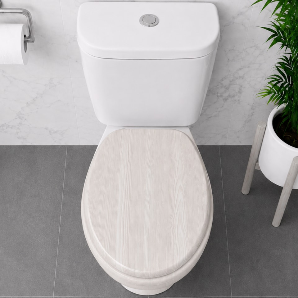 image 1 of Showerdrape Norfolk Soft Close White Oak Wooden Toilet Seat | White | 1