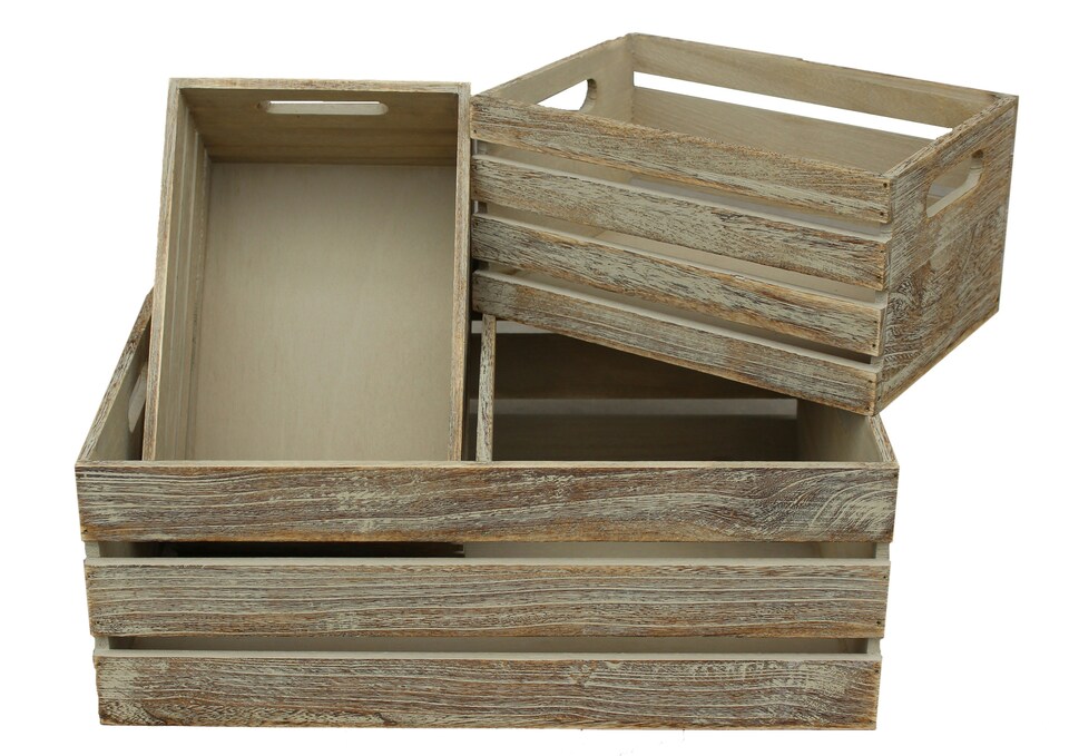 image 1 of Set of 3 Oak Effect Wooden Open Top Storage | Brown | Brown | 3