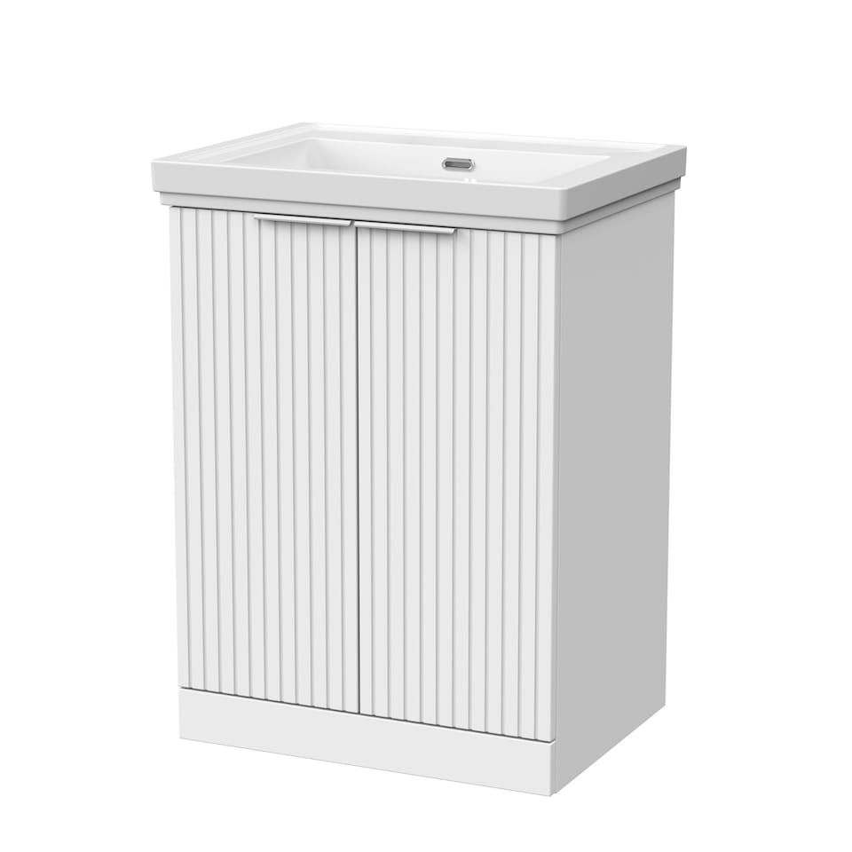 image 1 of Balterley Callingwood Contemporary Floor Standing 2 Door Vanity Unit with Traditional 0 Tap Hole Fireclay Basin , 600mm, Matt White