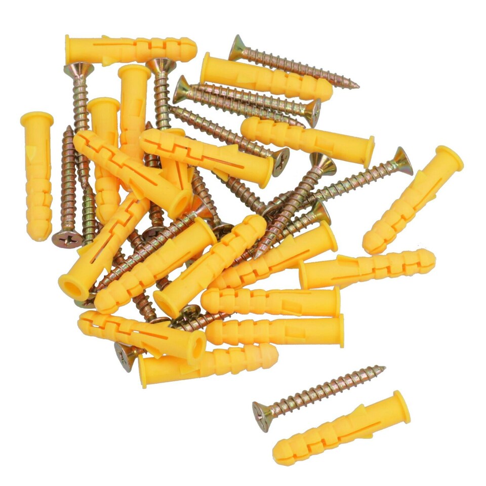 image 1 of 5 x 40mm Countersunk Screws And Wall Raw Plugs For Wood Concrete Brick 80pc