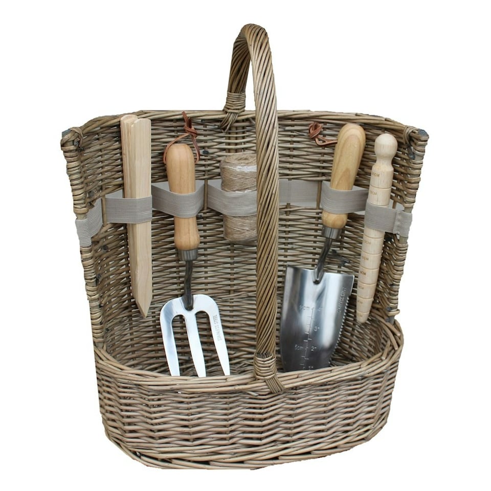image 1 of Wicker Small Antique Wash Deluxe Garden Tool Basket