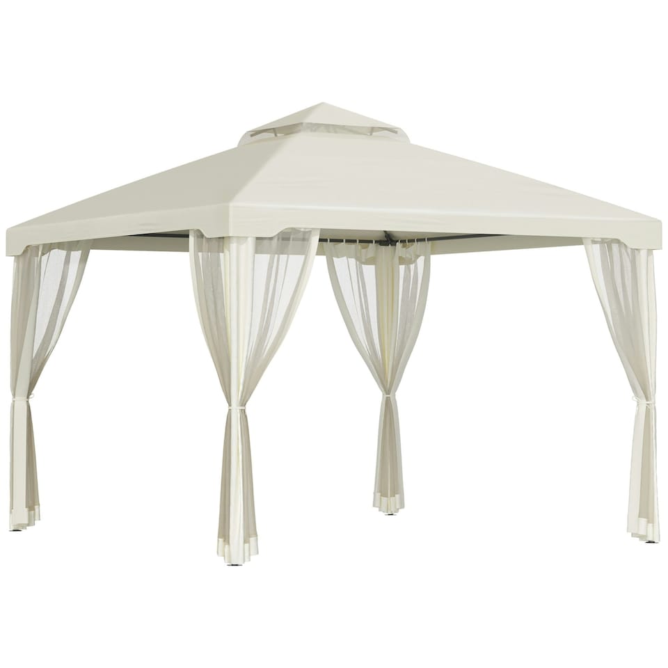 image 1 of Outsunny 3 x 3 m Metal Gazebo Garden Outdoor 2-Tier Roof Marquee Party White