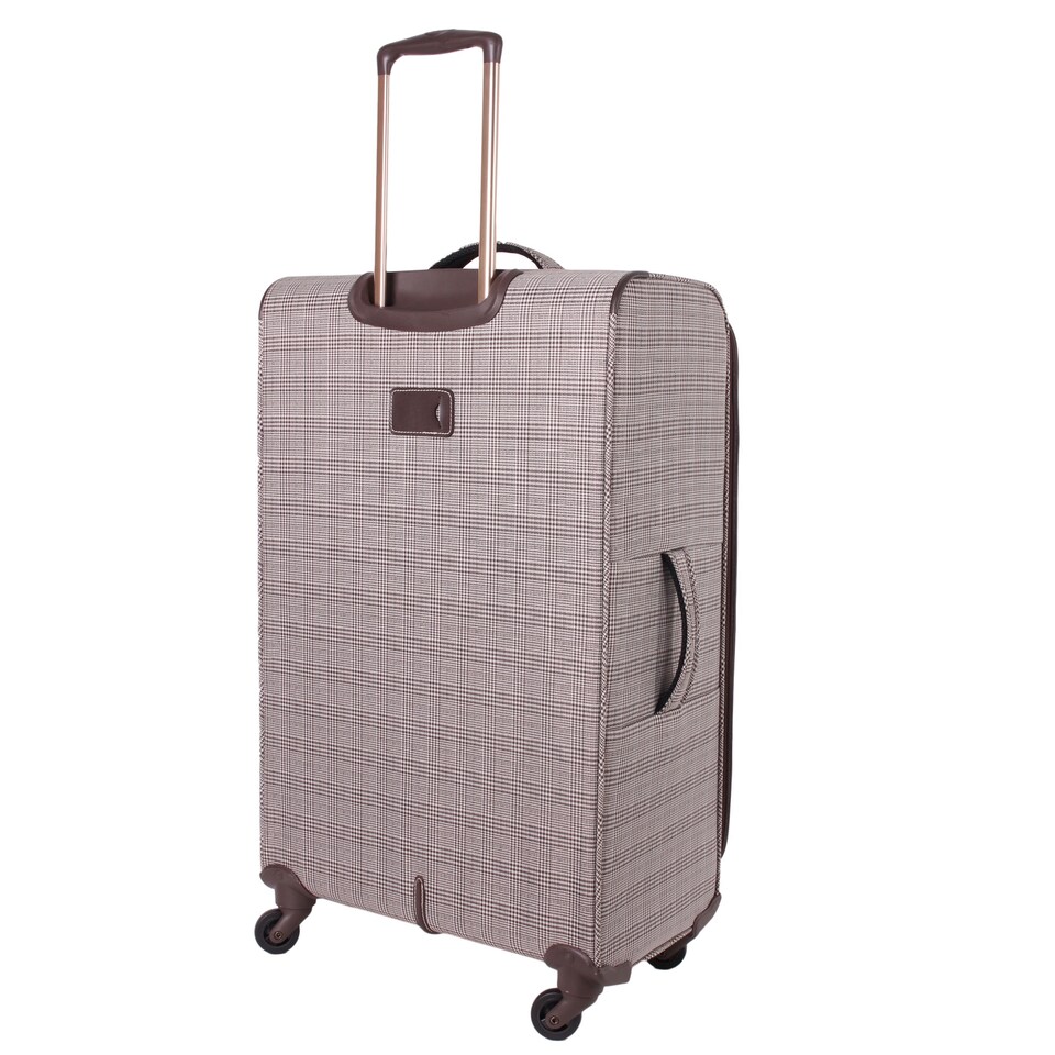 image 1 of London Fog Camberley Large Soft Shell Suitcase, 4 Wheel Checked Luggage, Brown
