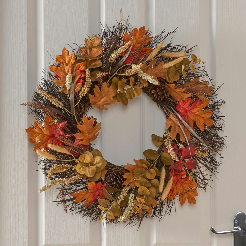 image 1 of OHS Natural Wall Table Artificial Autumn Home Decor Harvest Wreath, 50cm - Burnt Orange