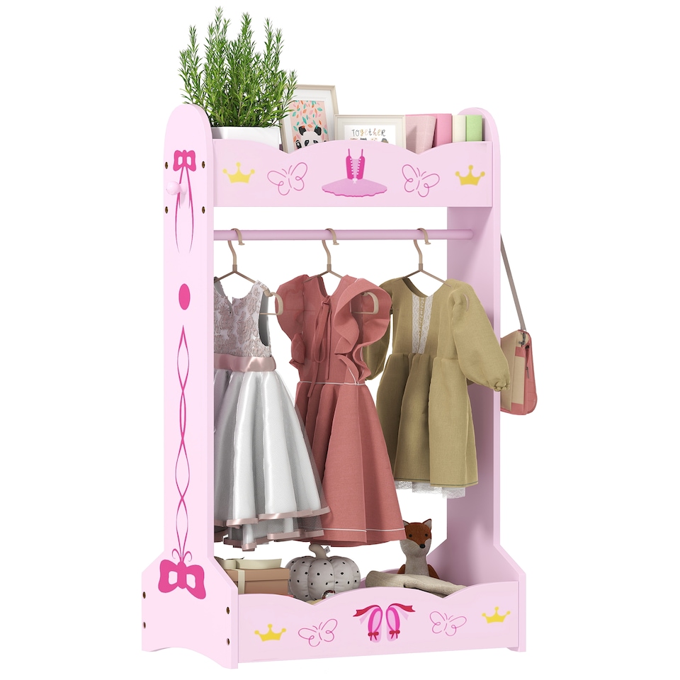 image 1 of AIYAPLAY Kids Clothes Rail w Storage Shelves for Bedroom, Nursery, Pink