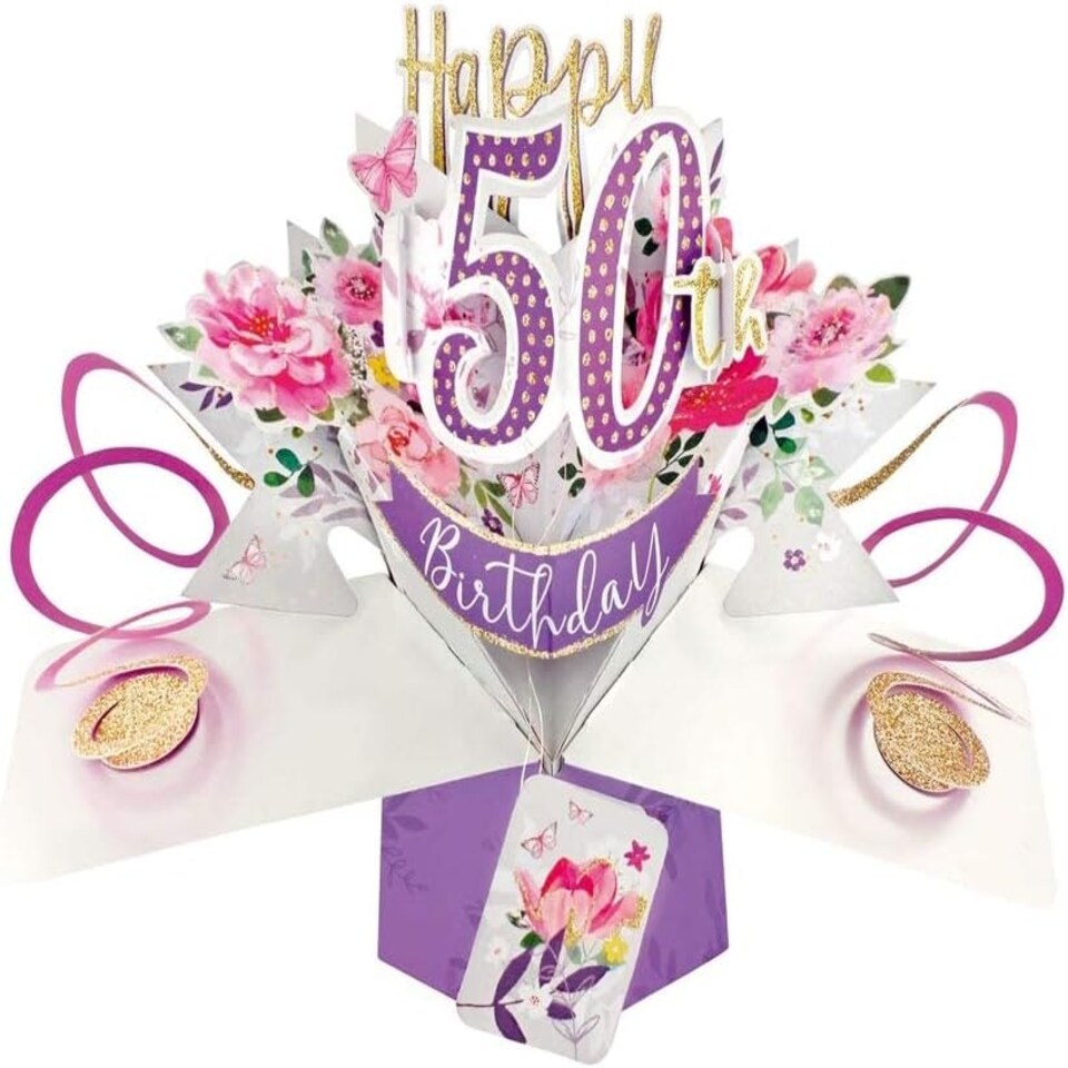 image 1 of Flowers 50th Birthday 3D Pop-Up Greeting Card