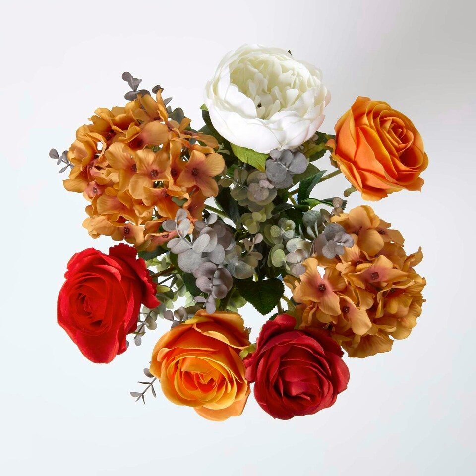 image 1 of Homescapes Artificial Orange Roses and Peonies Bouquet, 67 cm