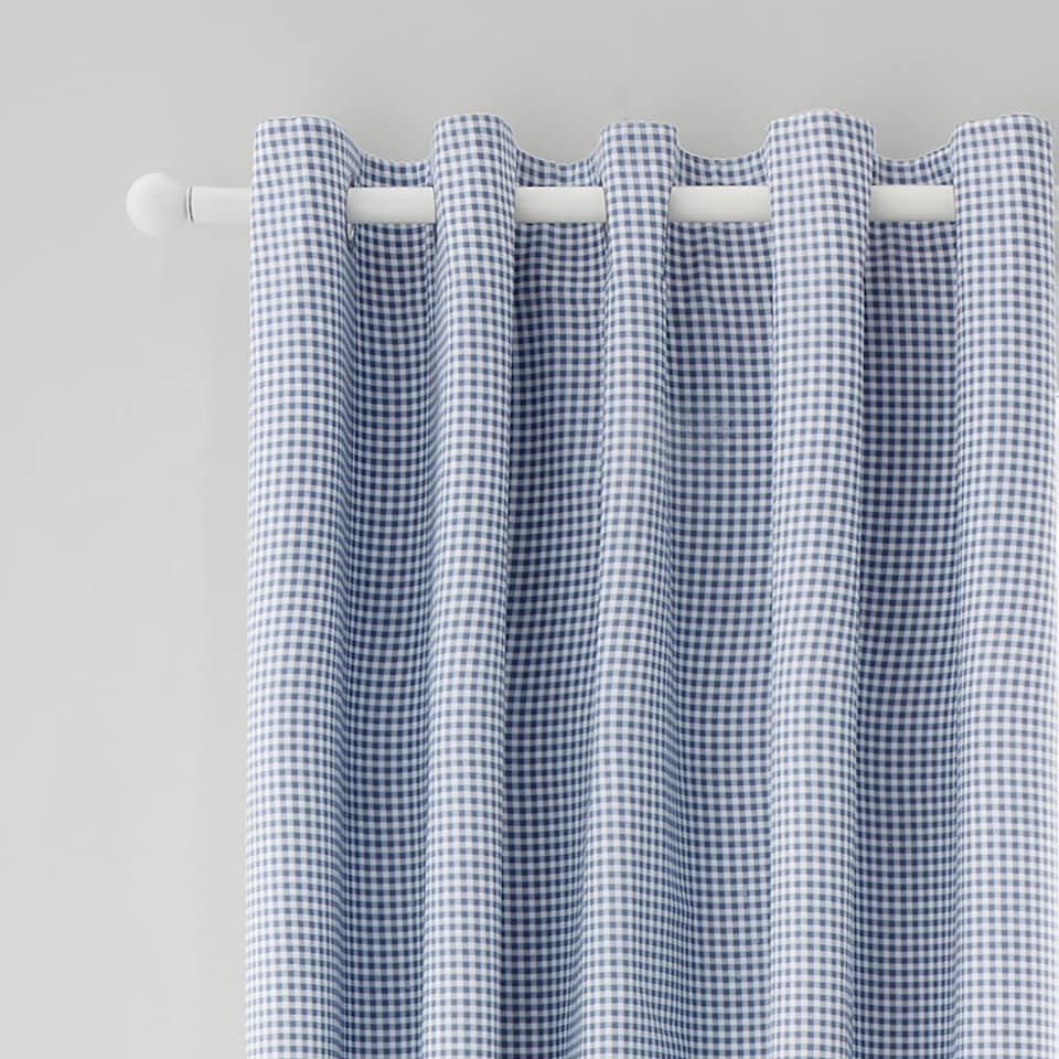 image 1 of Catherine Lansfield Lucie Floral Frill Fully Reversible Eyelet Curtains | Blue | 66x90"
