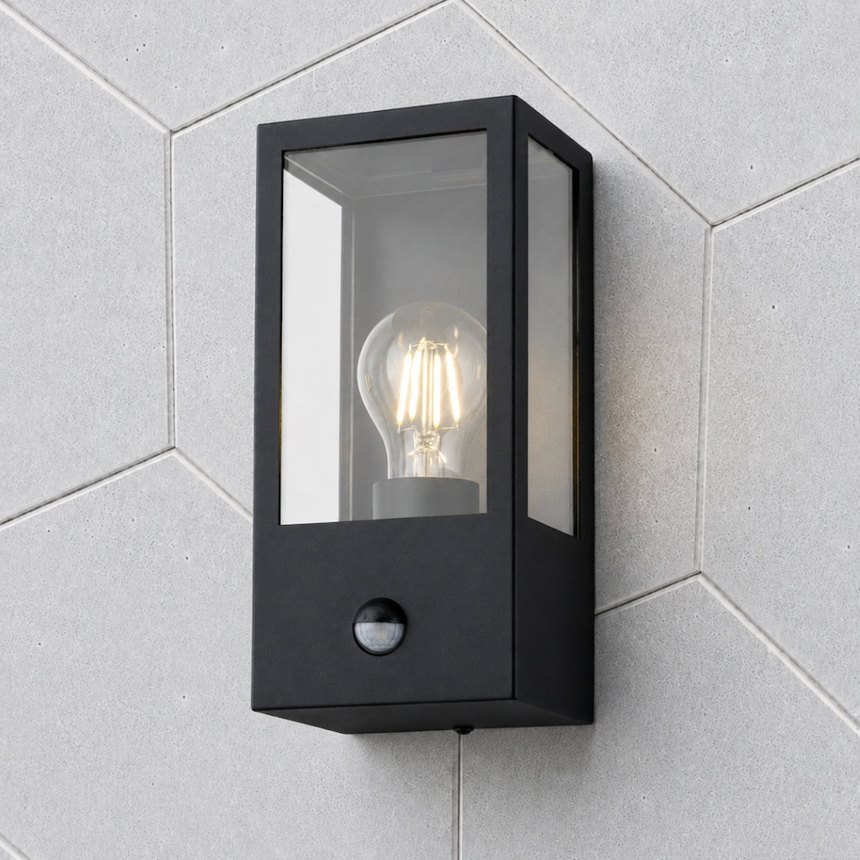 image 1 of CGC Lighting Dave PIR Black Stainless Steel Outdoor Wall Lantern E27 IP54 - Motion Sensor