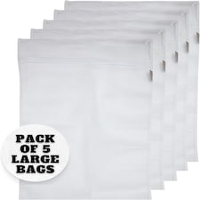 5 x Large Size Net Washing Bags for Laundry with Strong Zip – 41cms x 49cms (16" x 19") White