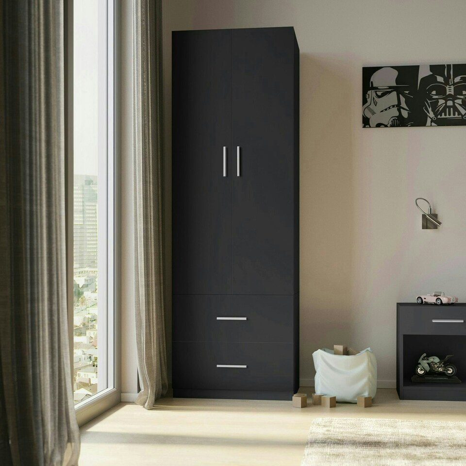 image 1 of 2-Door 2-Drawer Wardrobe | Grey | Unit Colour: Grey