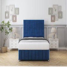 Sloomy California Navy Plush Divan Bed With Mattress No Drawers With 54" Floor Standing Headboard & 12" Matching Footboard 4'6 Double | Blue | Navy | Double | 1