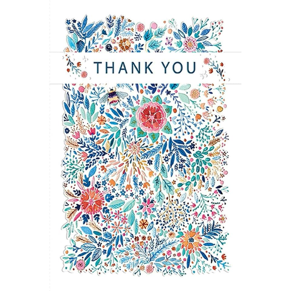 Words 'n' Wishes Female Thank You Card for Women/Girls - Flowers, Foliage and Bees - Eco-Friendly and Recyclable