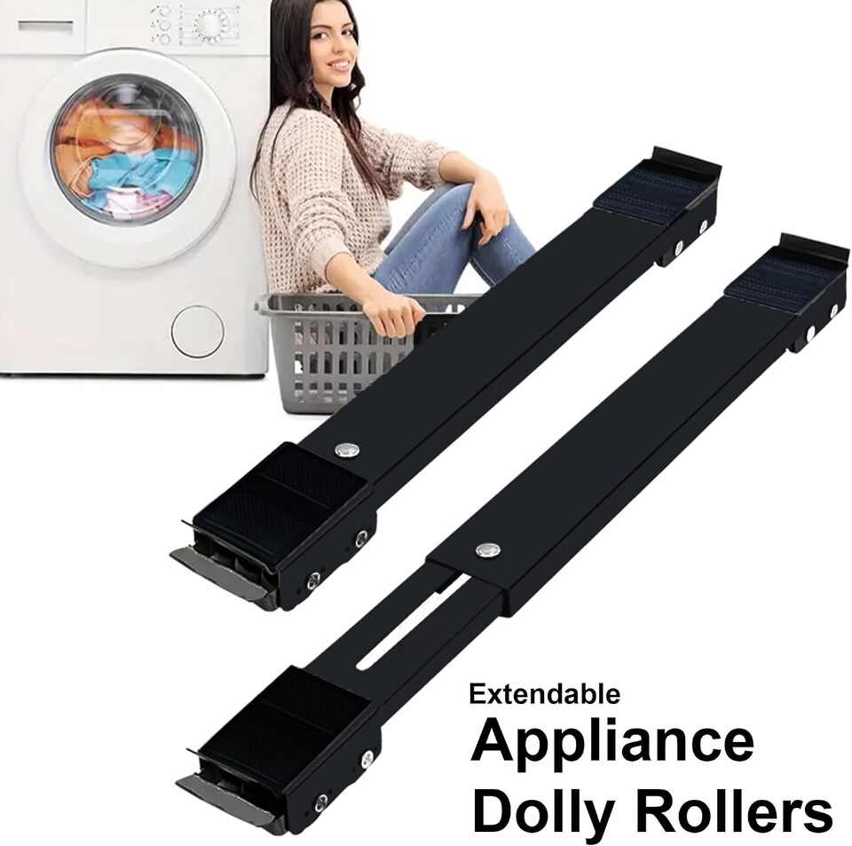image 1 of 2Pcs Adjustable Appliance Rollers Black Furniture Moving Castor Wheels Washing Machines Fridges & Dishwashers Sliders 300kg Load