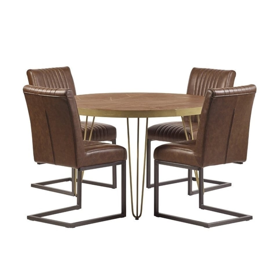 image 1 of Dark Gold Round Dining Table - Solid Mango Wood - L120 x W120 x H76 cm | Brown