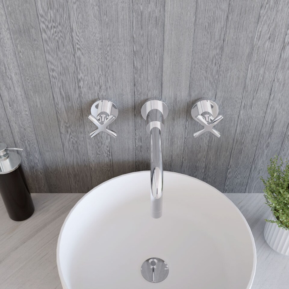 image 1 of Connect Wall Mount 3 TH Basin Mixer Tap, 2 Crosshead Handles - Chrome | Silver | Chrome | 1