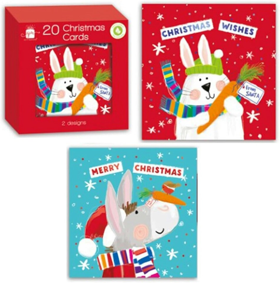 image 1 of Single Pack of 20 Mini Square Cute Design Christmas Cards