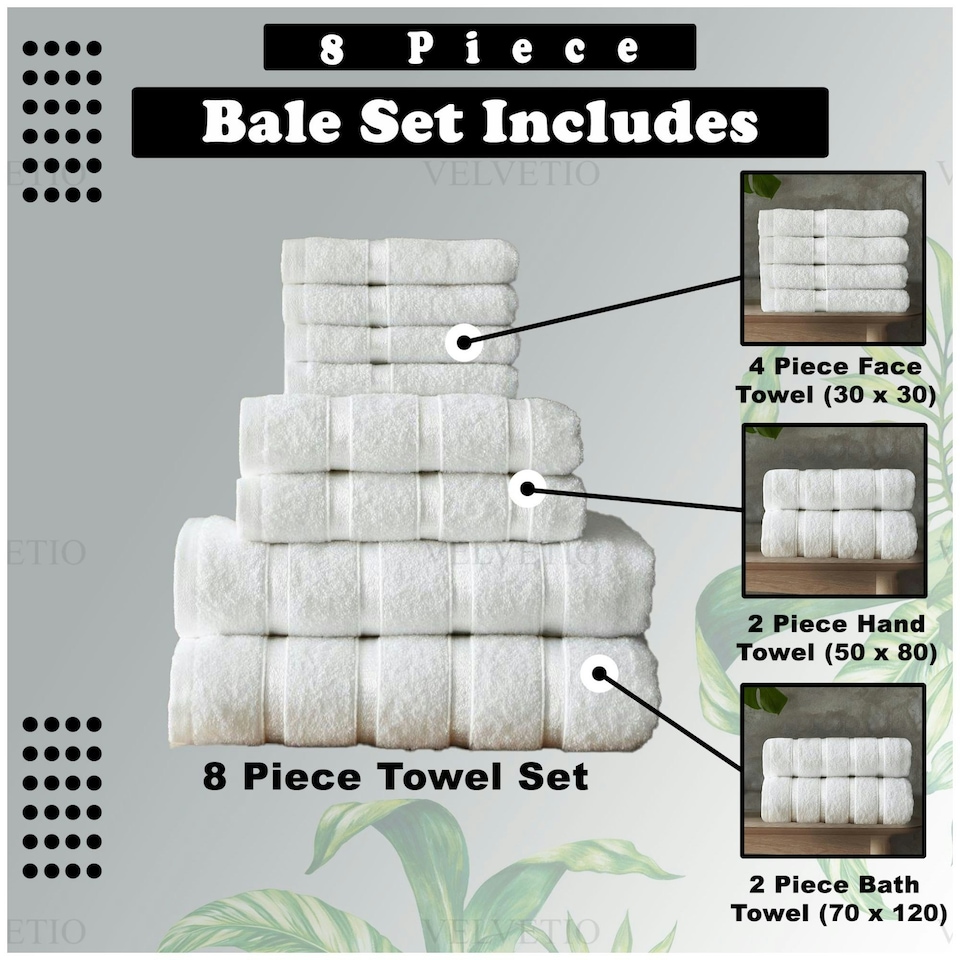 image 1 of VELVETIO 8 Piece Towel Bale Set Boston Shiny Stripe Pattern - 100% Cotton, 450 GSM Orange | Peach