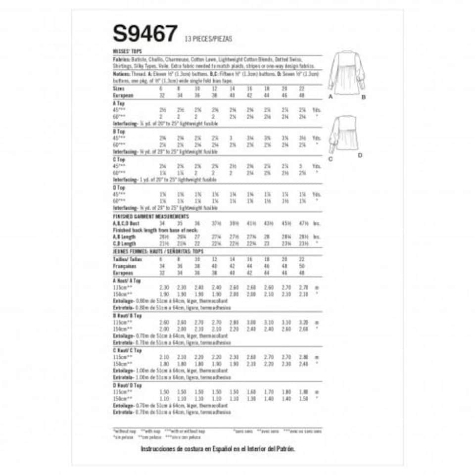 image 1 of Simplicity 9467 Paper Sewing Pattern – Women’s Top, Size H5 (6–8–10–12–14), Intermediate