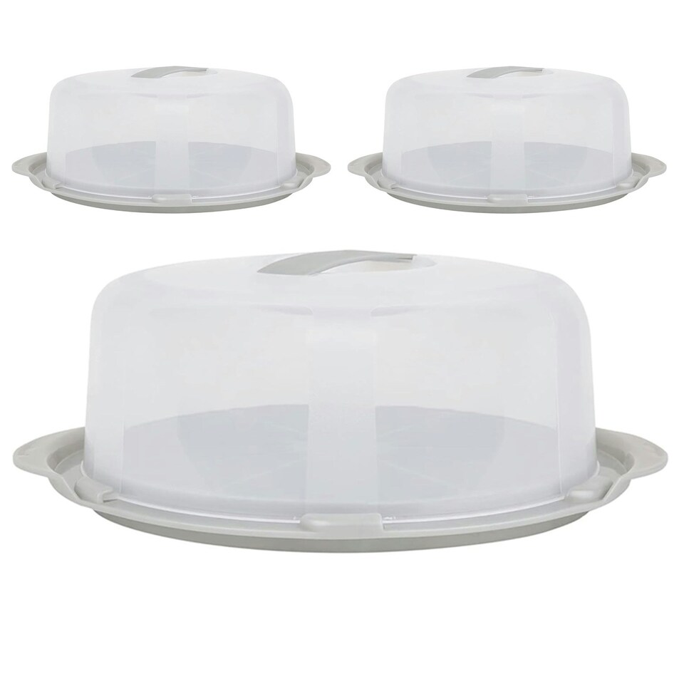 image 1 of Clear Durable Plastic Round Cake Box With Airtight Lids & Carry Handles Keeps Cakes Fresh