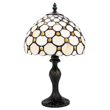 Traditional Amber Stained Glass Tiffany Table Lamp with Multiple Circular Beads | Orange