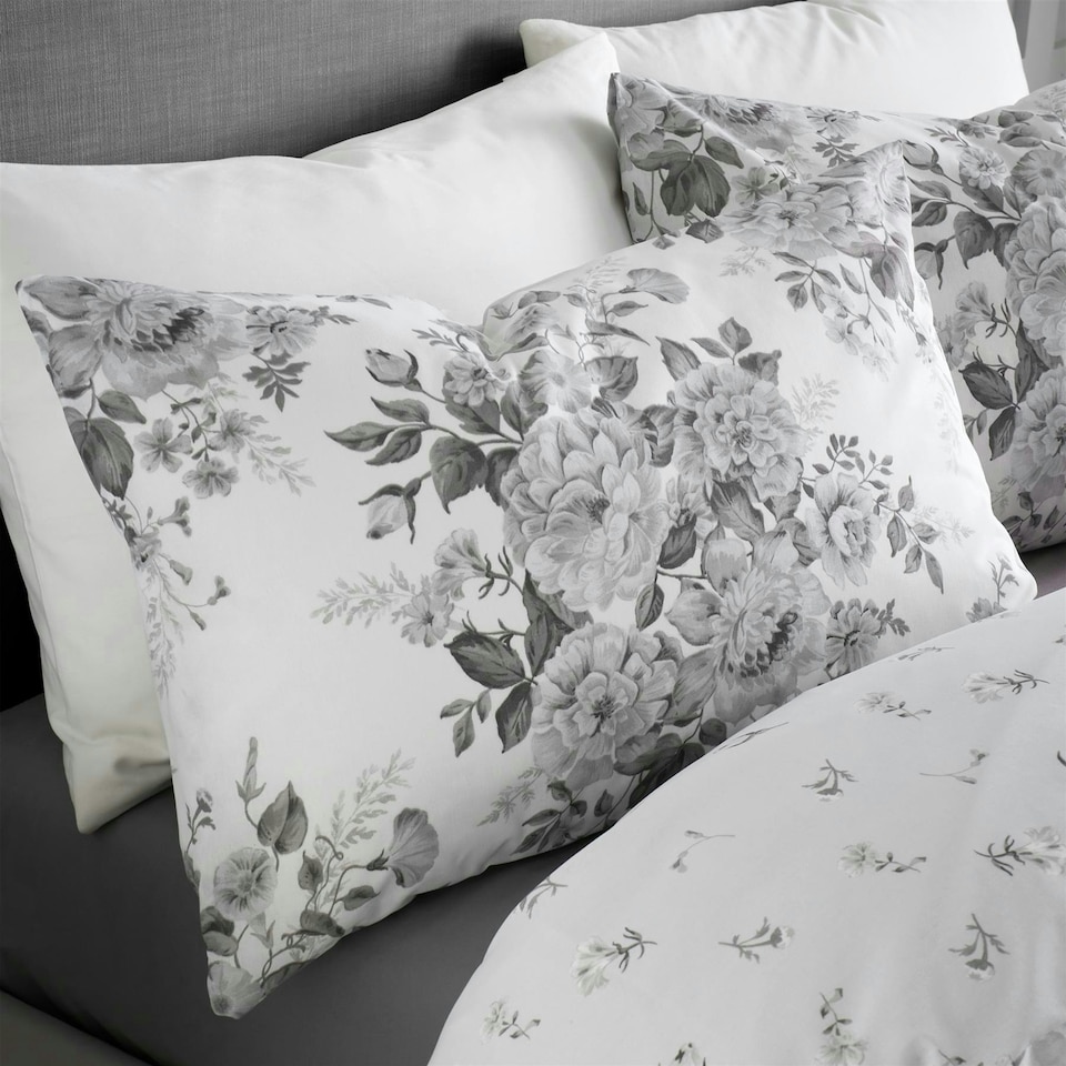 image 1 of Catherine Lansfield Elinda Floral Grey Duvet Cover Set Grey | King