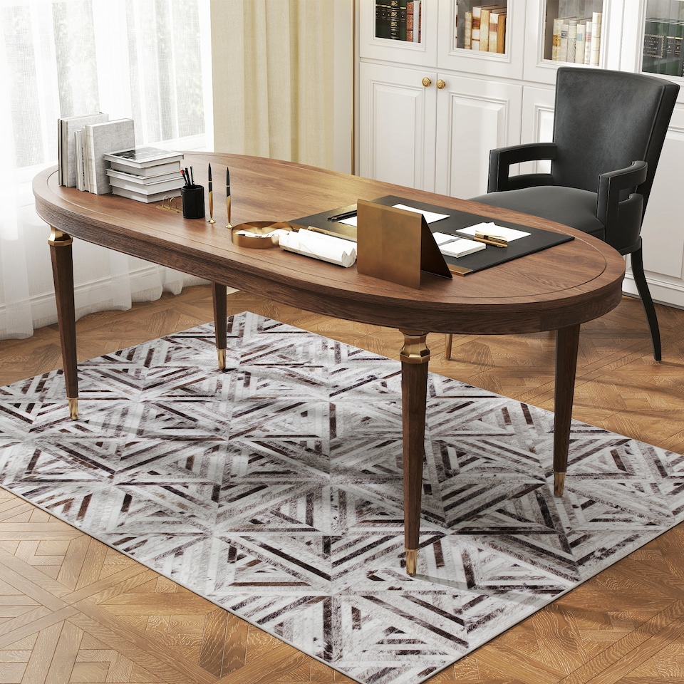 image 1 of HOMCOM Modern Area Rug, Triangle Pattern Non-Slip Washable Rug, Chenille Floor Carpet for Living Room, Bedroom, Dining Room, Home Office, 170 x 120 cm, Brown | Brown