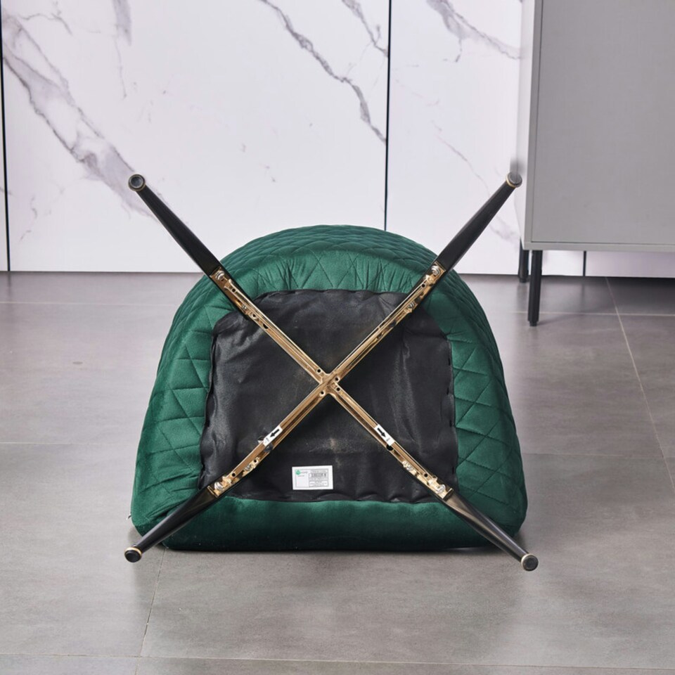 image 1 of Set of 2 Vittorio Velvet Dining Chairs with Black Metal Legs, Quilted Design Modern Accent Chair | Green