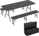 image 1 of 6ft Folding Table and benches heavy duty Indoor and Outdoor use Garden Camping Event Table Dark Wood | Brown | Wood Effect
