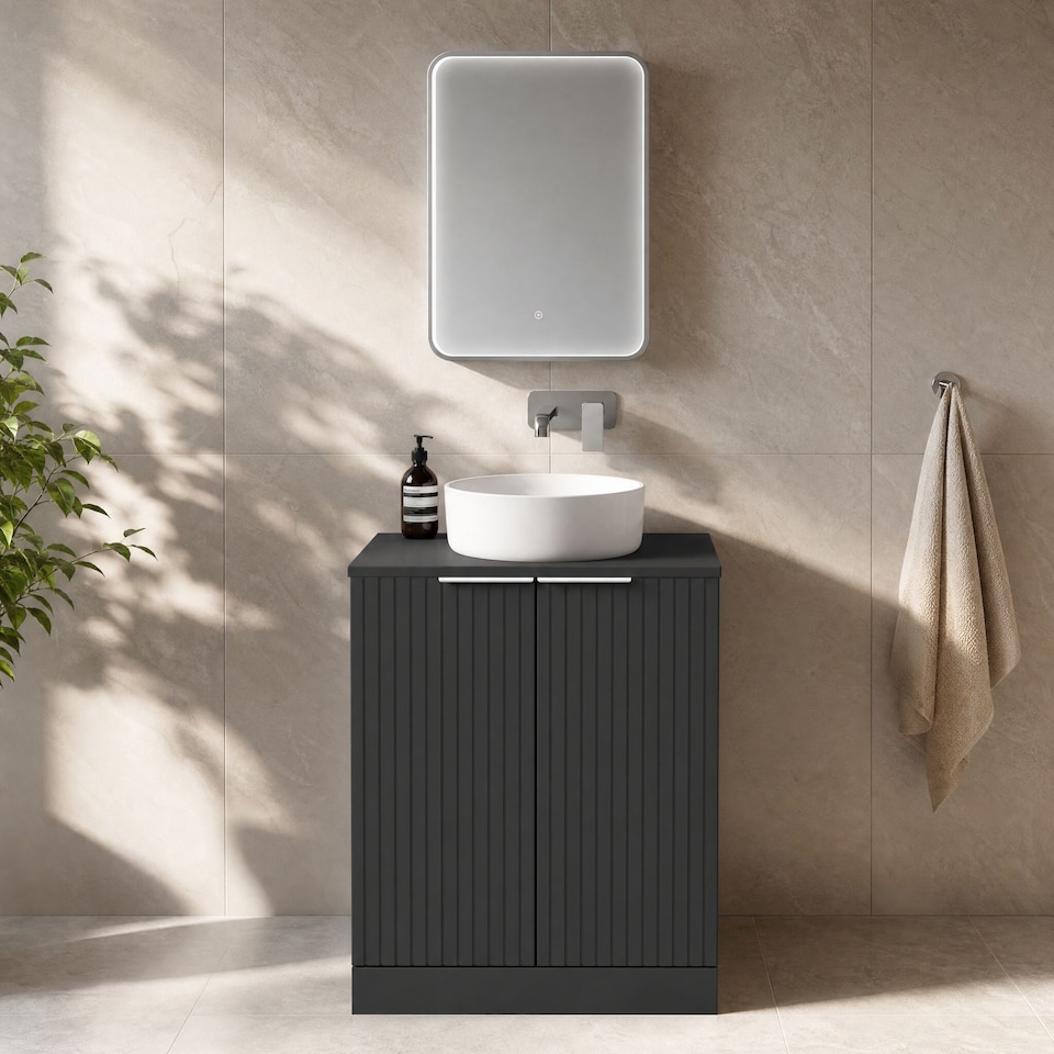 image 1 of Callingwood Contemporary Floor Standing 2 Door Vanity Unit with Laminate Worktop , 600mm, Dark Grey