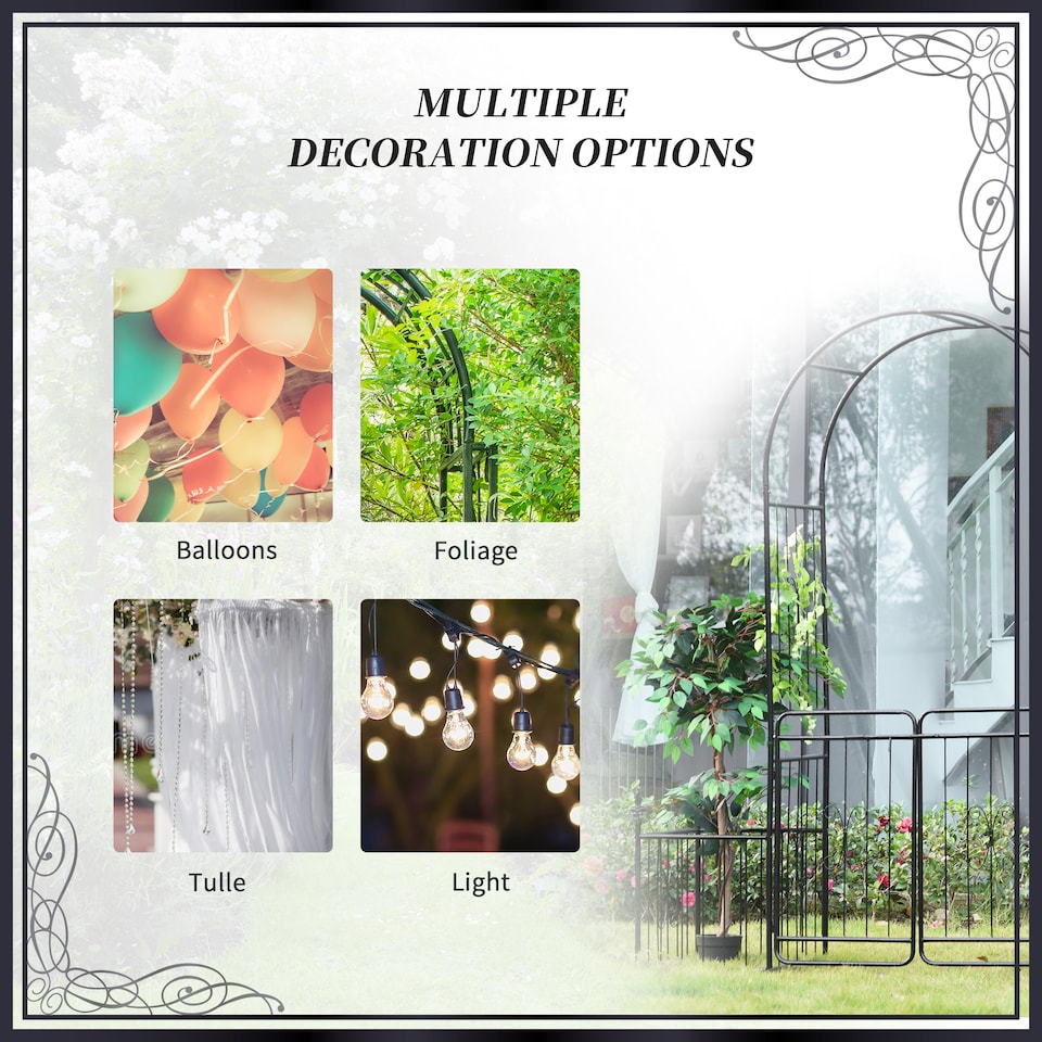 image 1 of Outsunny Metal Garden Arbor Arch Gate w/ 2 Side Planter Boxes & Vine Frame | Black