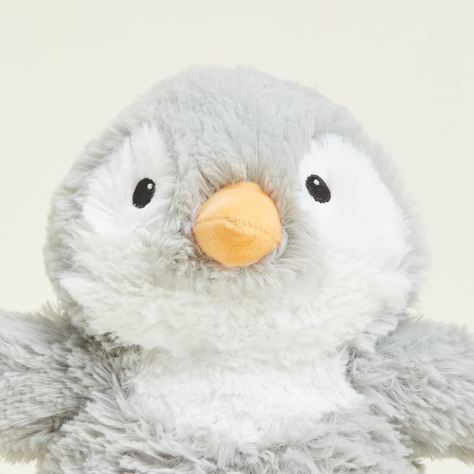 image 1 of Warmies Plush Grey Penguin Microwavable, French Lavender Scented and Weighted, Hot or Cold Soft Toy for Relaxation and Warm Relief, Suitable for All Ages