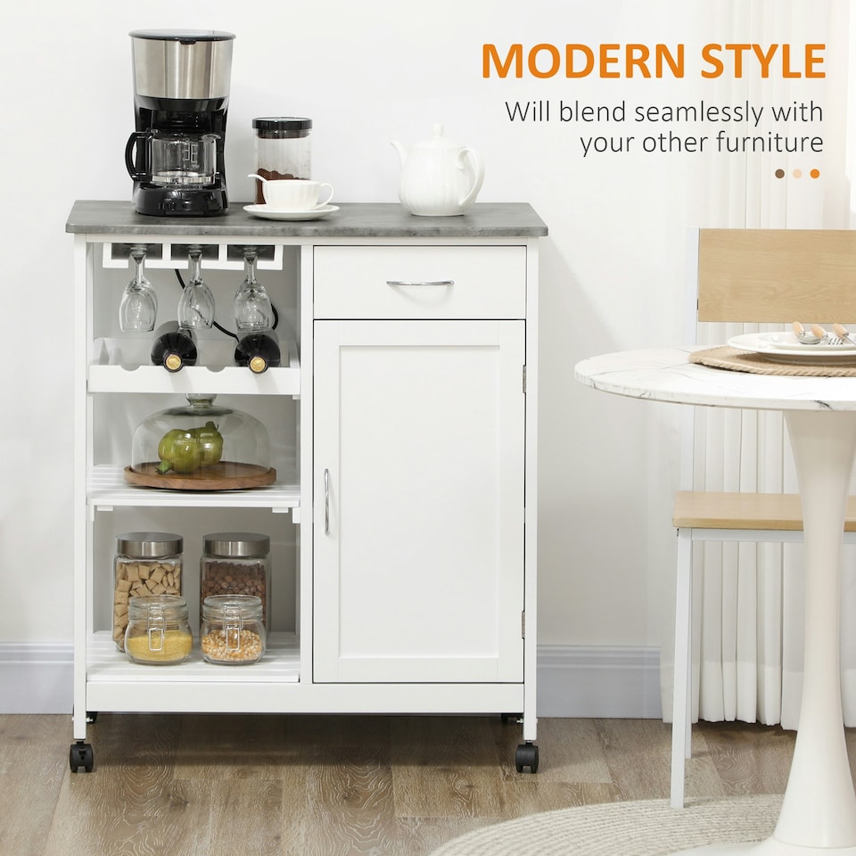 image 1 of HOMCOM Kitchen Trolley Utility Cart W/ Wheel Wine Rack Open Shelf and Cabinet
