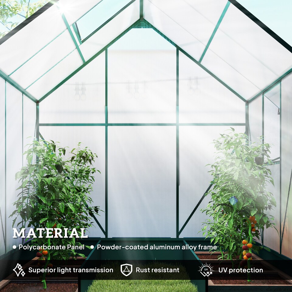 image 1 of Outsunny Walk-in Greenhouse Garden Polycarbonate Aluminium w Smart Window 6x6ft