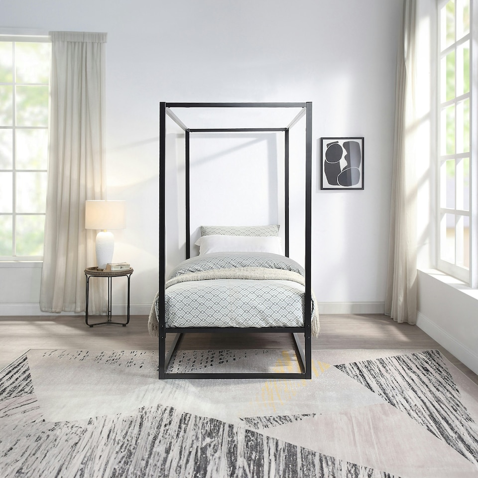 image 1 of Ashwell Modern Four 4 Poster Black Metal Bed Frame (Single)