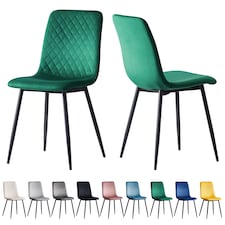 MCC Direct Set of 2 Lexi Velvet Fabric Dining Chairs with Metal Legs Green