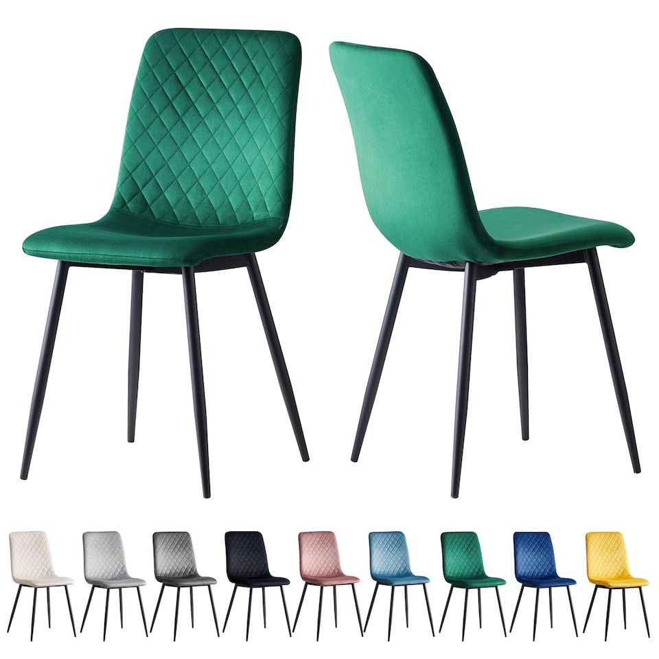 image 1 of MCC Direct Set of 2 Lexi Velvet Fabric Dining Chairs with Metal Legs Green