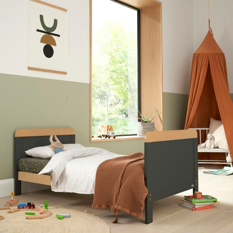image 1 of Tutti Bambini Rio Cot Bed with Cot Top Changer & Mattress - Slate Grey/Oak