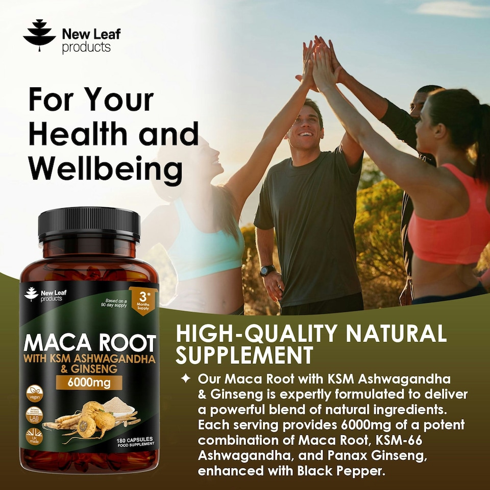 image 1 of Maca, KSM Ashwagandha & Ginseng - 6000mg Capsules