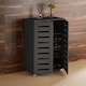 image 2 of Oslo 2 Door Wooden Shoe Storage Cabinet Rack Stand Cupboard Slatted Doors | Black