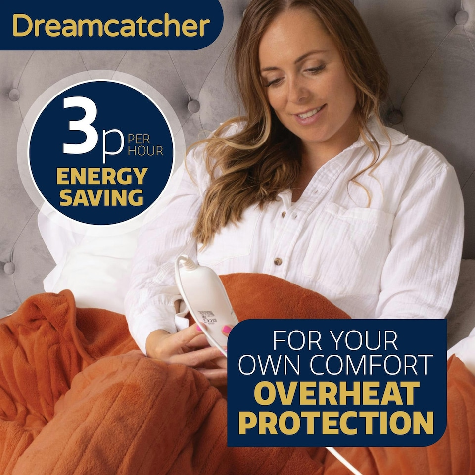 image 1 of Dreamcatcher Deluxe Terracota Electric Throw Heated Double Over Blanket Soft Fleece | Orange | Orange | One Size | 1