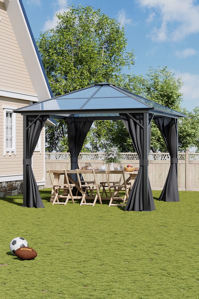 image 1 of Living and 10 x 10FT Home Outdoor Gazebos Metal Frame Hardtop Patio Gazebo with Curtains
