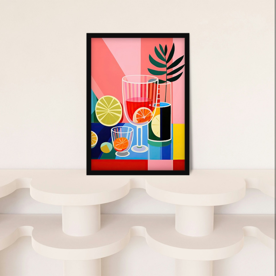 image 1 of Matisse Style Mocktails Fruit Drinks Kitchen Black Framed Wall Art Print A4