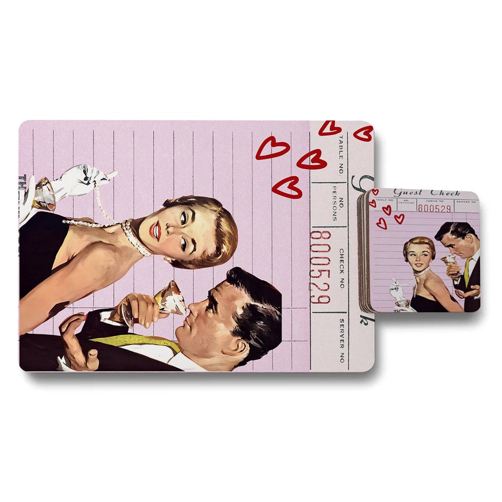 Designer Artwork Placemat Coaster Set With Wood Bottom Vintage Pop Art Collection Limited Edition