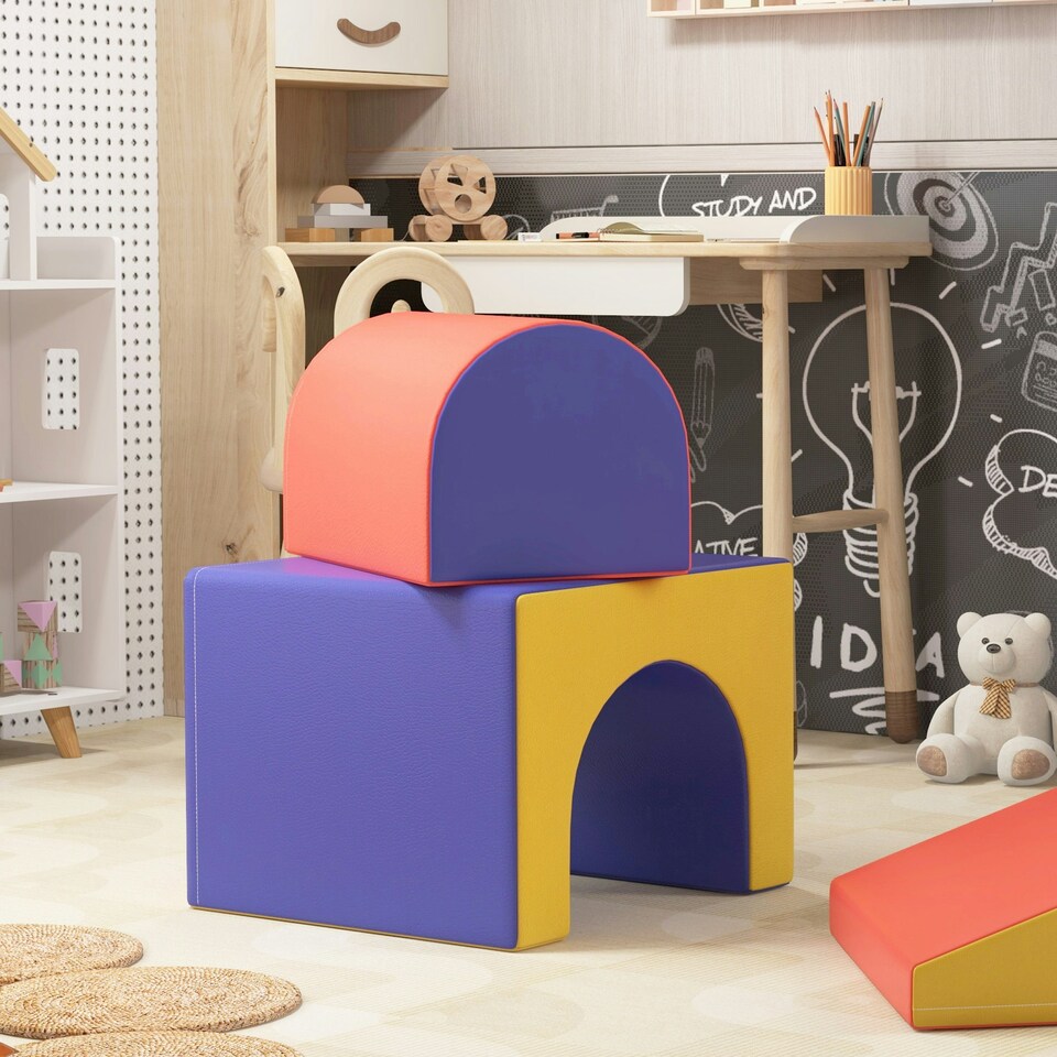 image 1 of HOMCOM 4-Piece Soft Play Set, Baby Foam Block, For Ages 1-3 Years, Red