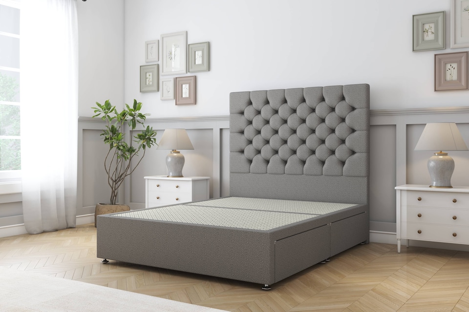 image 1 of Sloomy Mayfair Pewter Dumfries Divan Bed Base 2 Drawers Foot-End With 26 Inch Strutted Headboard | Grey | Pewter | Double | 1